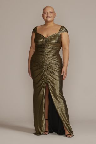 Plus Size Cap Sleeve Ruched Gown with ...